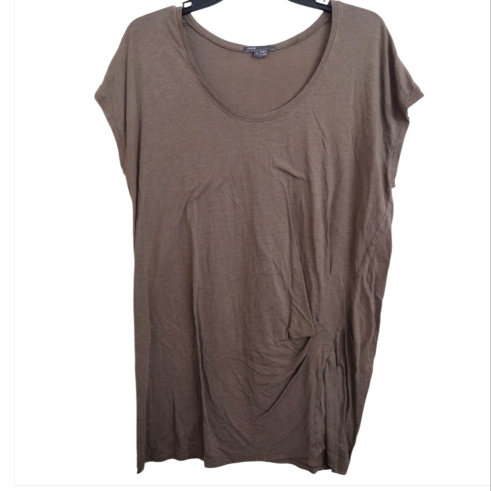 Vince Pima Cotton Modal Soft Casual Light Brown Asymmetrical Ruffle Top Large